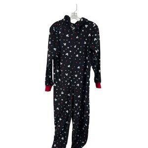 Disney Mickey Mouse Womens Fleece Footed Pajamas Union Suit Black Stars Medium M